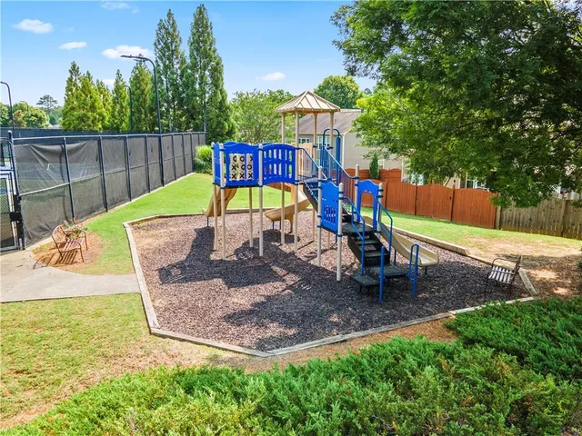 a view of a park with slide