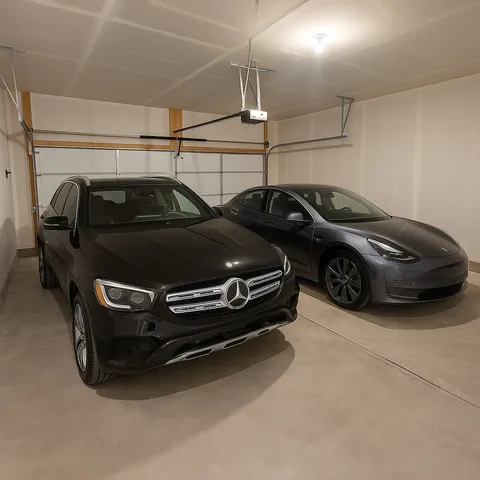 a car parked in a garage