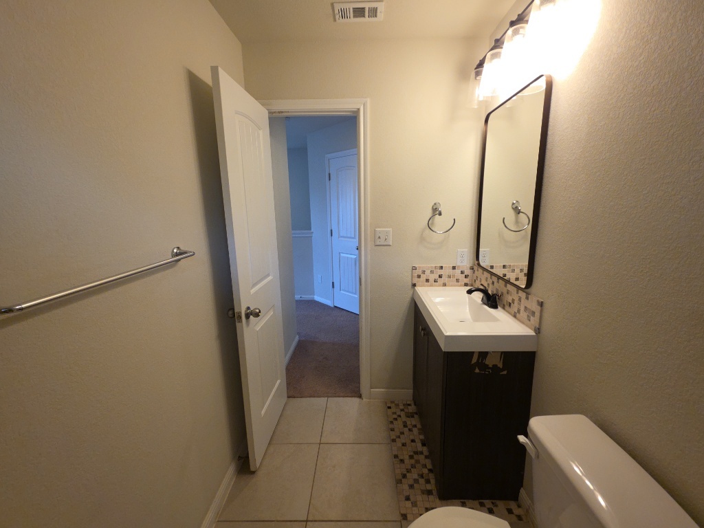 18009 Malnati Drive Pflugerville, TX 78660 - Photo 16 of 22 a bathroom with a sink and mirror with toilet