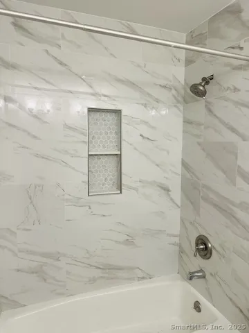 a bathroom with a shower and a bathtub