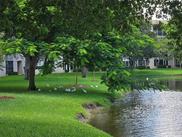 a view of a lake with a park