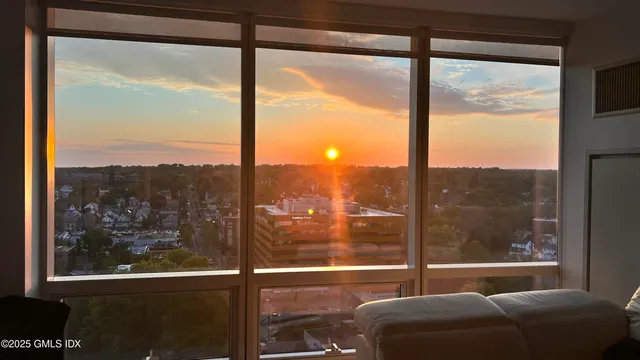 a view of a glass door with a from a window