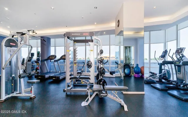 a view of a room with gym equipment