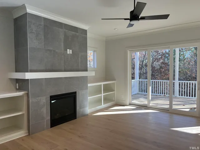 a view of a room with windows