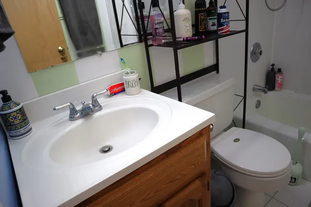 a bathroom with a sink and a toilet
