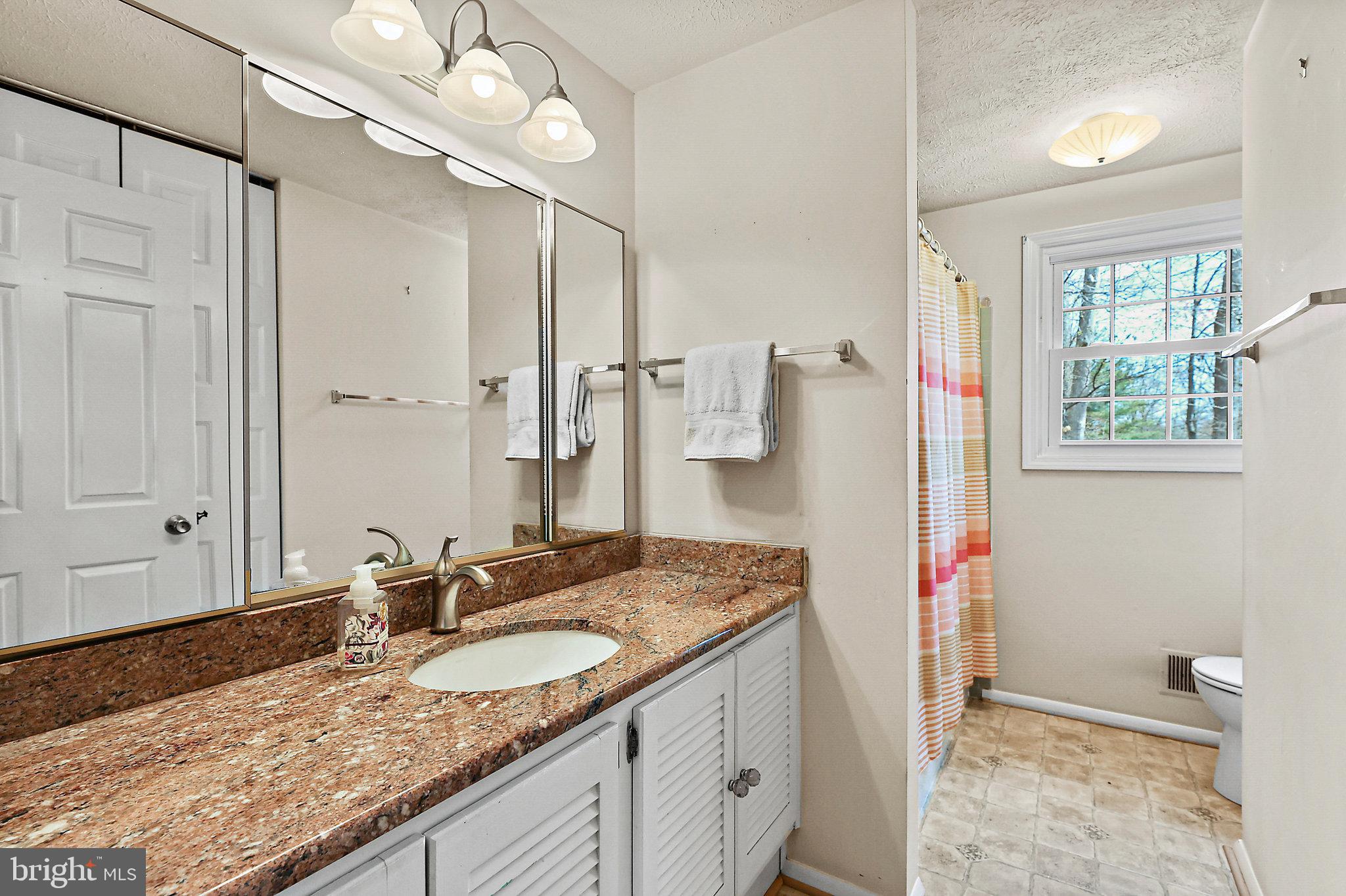 8470 Falling Leaf Road Springfield, VA 22153 - Photo 31 of 41 a bathroom with a granite countertop sink and a mirror