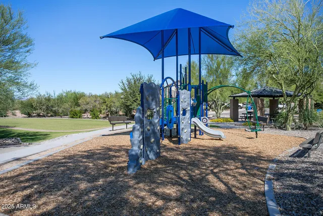 a view of a park with slide