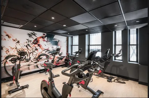 a view of a room with gym equipment