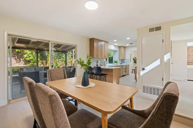 a dining room with furniture