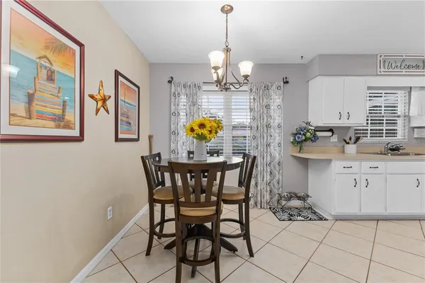 a view of dining table and chairs in a room