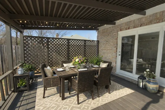 a view of a porch with furniture