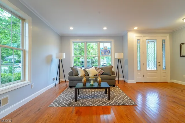 a living room with furniture and a rug