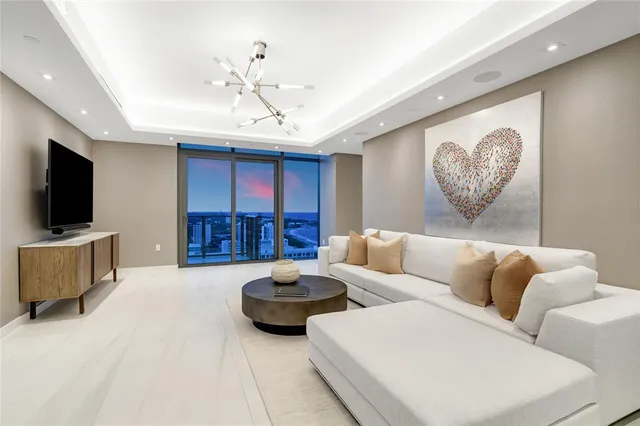 a view of an ocean with a city view