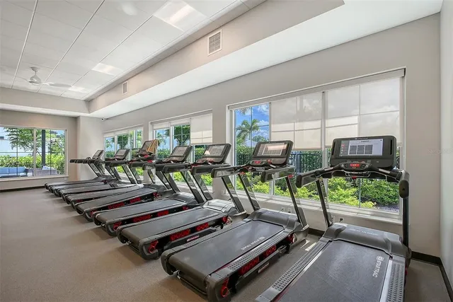 a view of a room with gym equipment