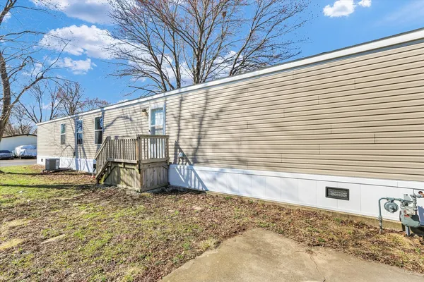 a view of a backyard with a large tree