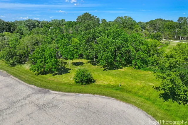 a view of a large yard with lots of green space