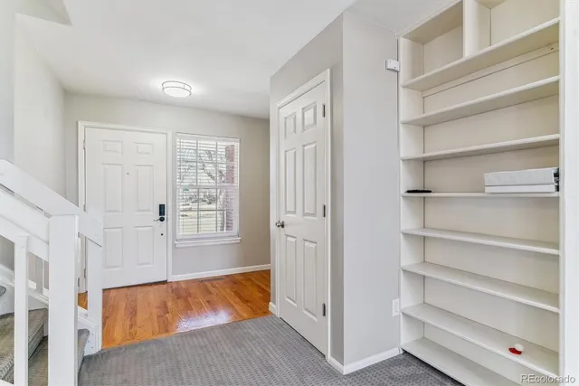 a view of walk in closet with empty racks
