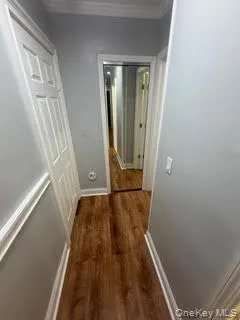 a view of hallway with wooden floor