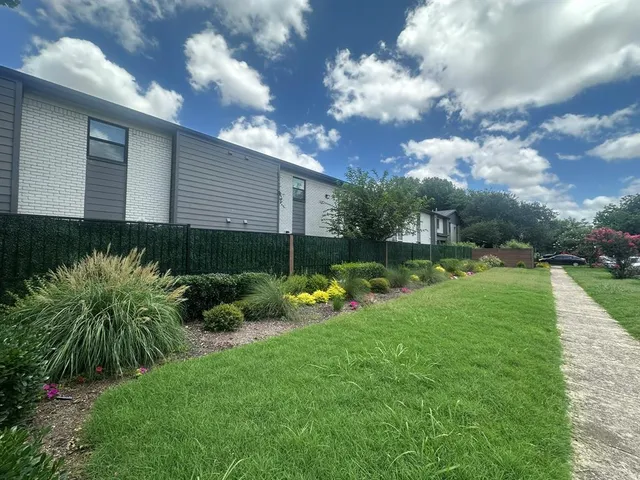 a view of a backyard with plants and a garden