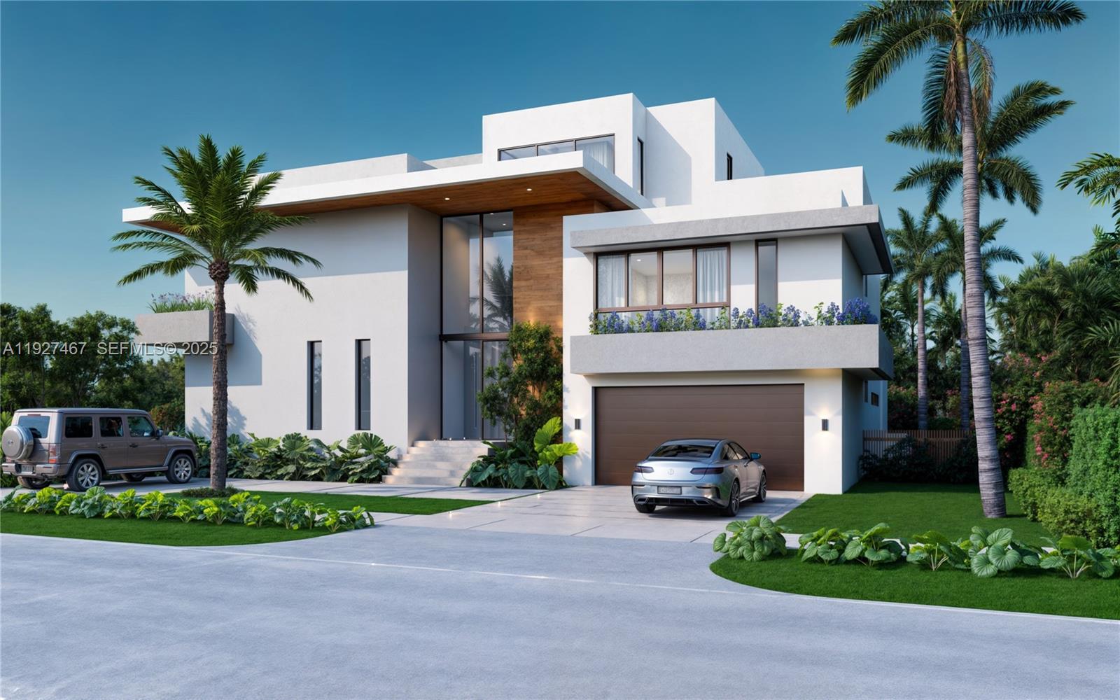 12735 Ixora Road North Miami, FL 33181 - Photo 5 of 21 a front view of a house with a garden and palm trees