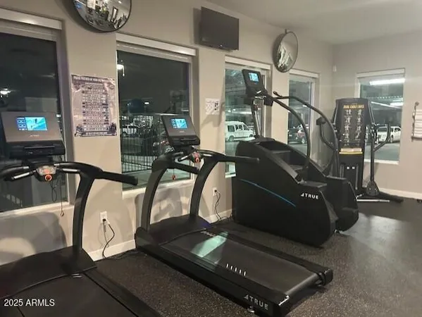 a room with gym equipment