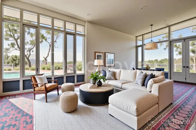 a kitchen with stainless steel appliances kitchen island granite countertop a table chairs in it and a window