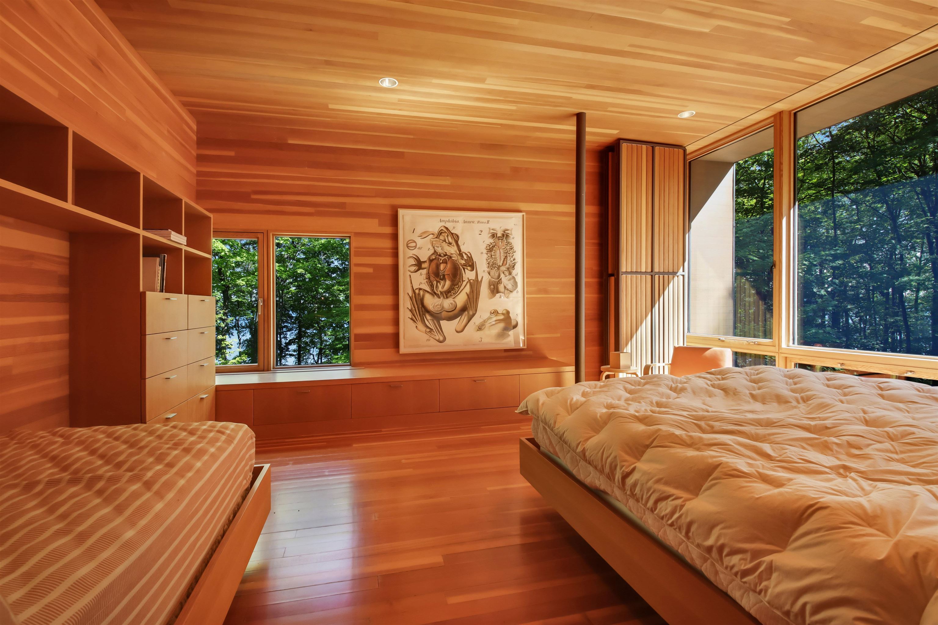 15773 Lake Shore Road Hayward, WI 54843 - Photo 30 of 41 Unfurnished bedroom with wood ceiling, wood-type flooring, and wood walls