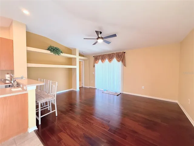 an empty room with a bathroom