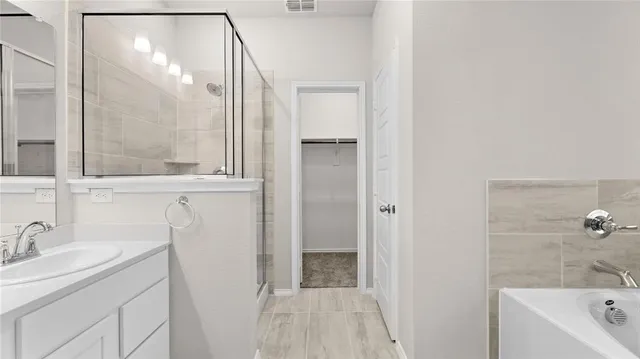 a bathroom with a sink a mirror and a bathtub