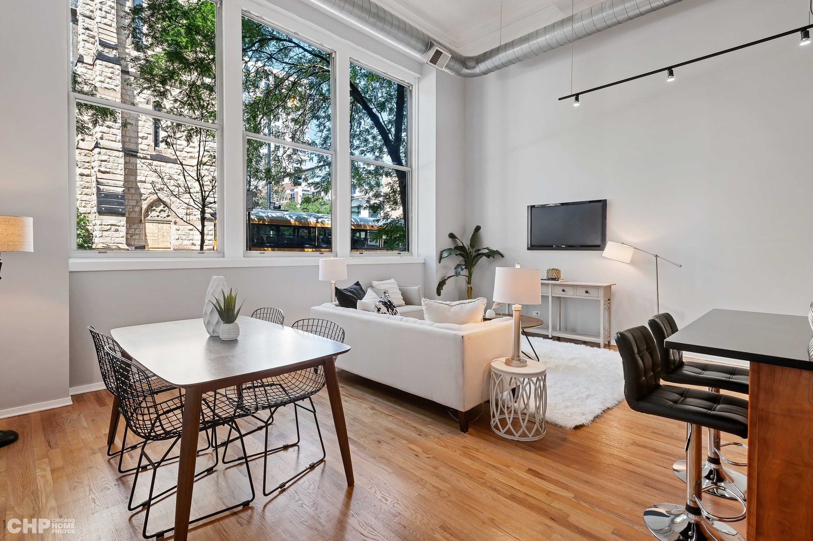 2000 South Michigan Avenue, Unit 107 Chicago, IL 60616 - Photo 5 of 30 a living room with furniture a flat screen tv and a large window