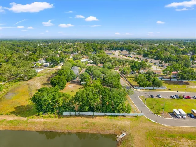 a view of a lake with a city