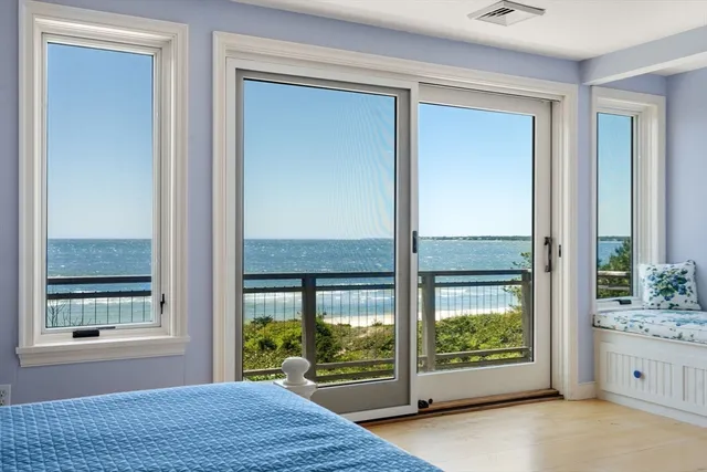 a view of a city from a living room