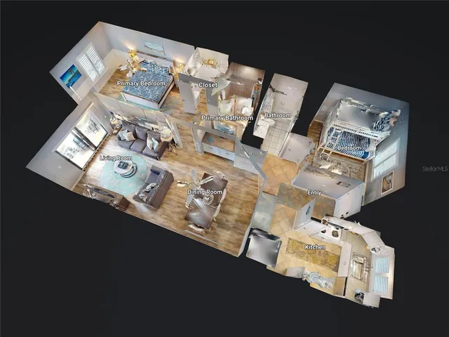 a view of livingroom with kitchen