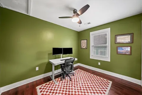 a workspace with furniture