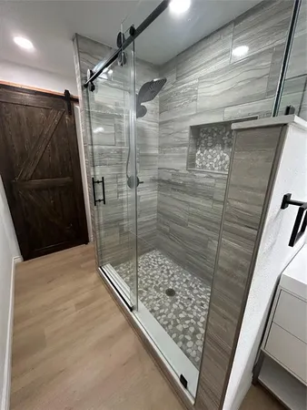 a bathroom with a shower