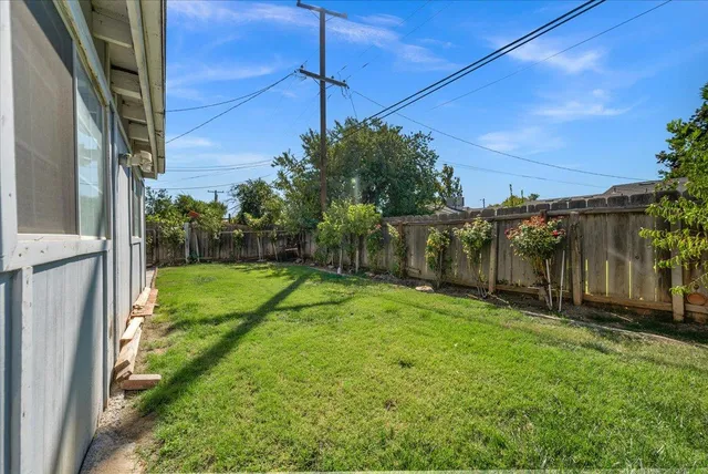 a view of a backyard with potted plants