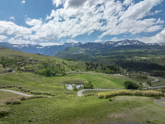 a view of grassy field with mountain