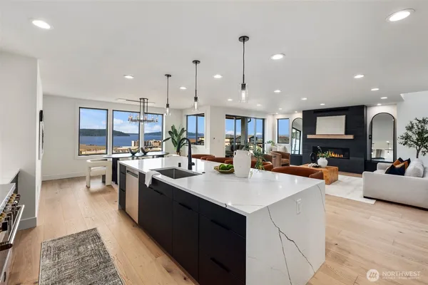 a large kitchen with lots of counter space