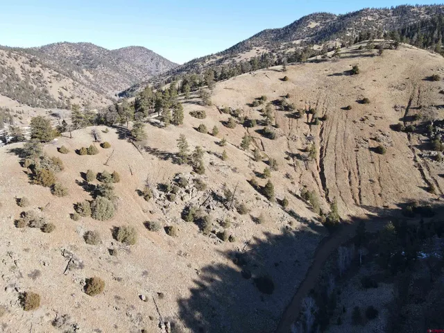 a view of a mountain range with trees in the background