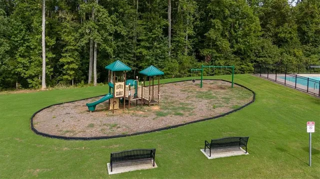 a view of a park with a slide