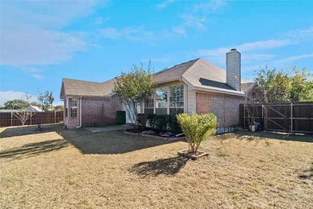a view of a backyard with plants and tree
