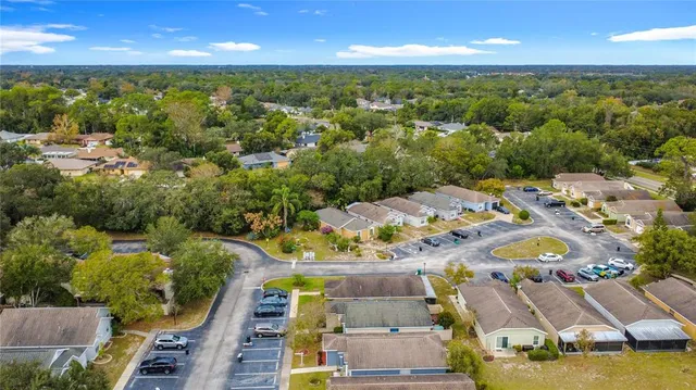 a view of a city with lawn chairs