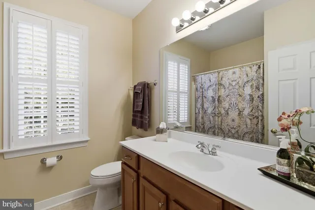 a bathroom with a sink vanity mirror and toilet