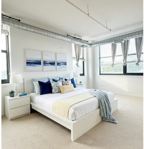 a bedroom with a bed and window