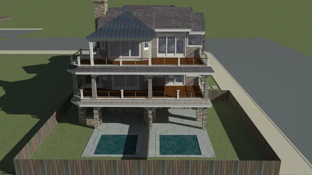 a balcony with furniture and a yard