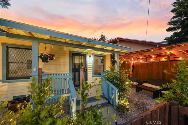 a view of a porch with sitting area