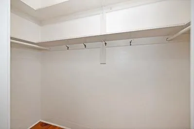 a view of a room with racks on the wall