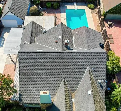 an aerial view of a house