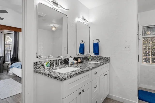 a view of a kitchen with electric appliances