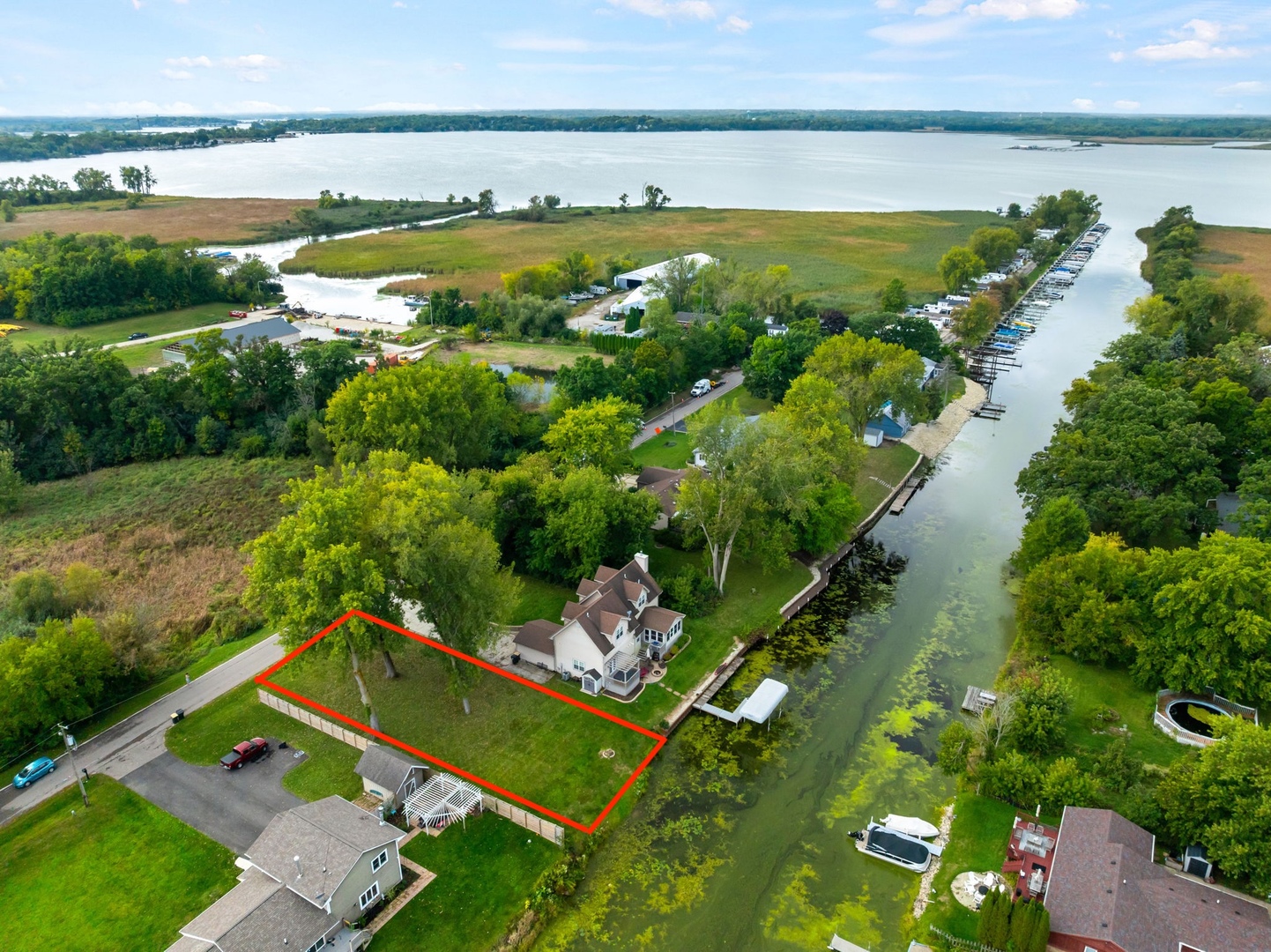 a view of a city and lake